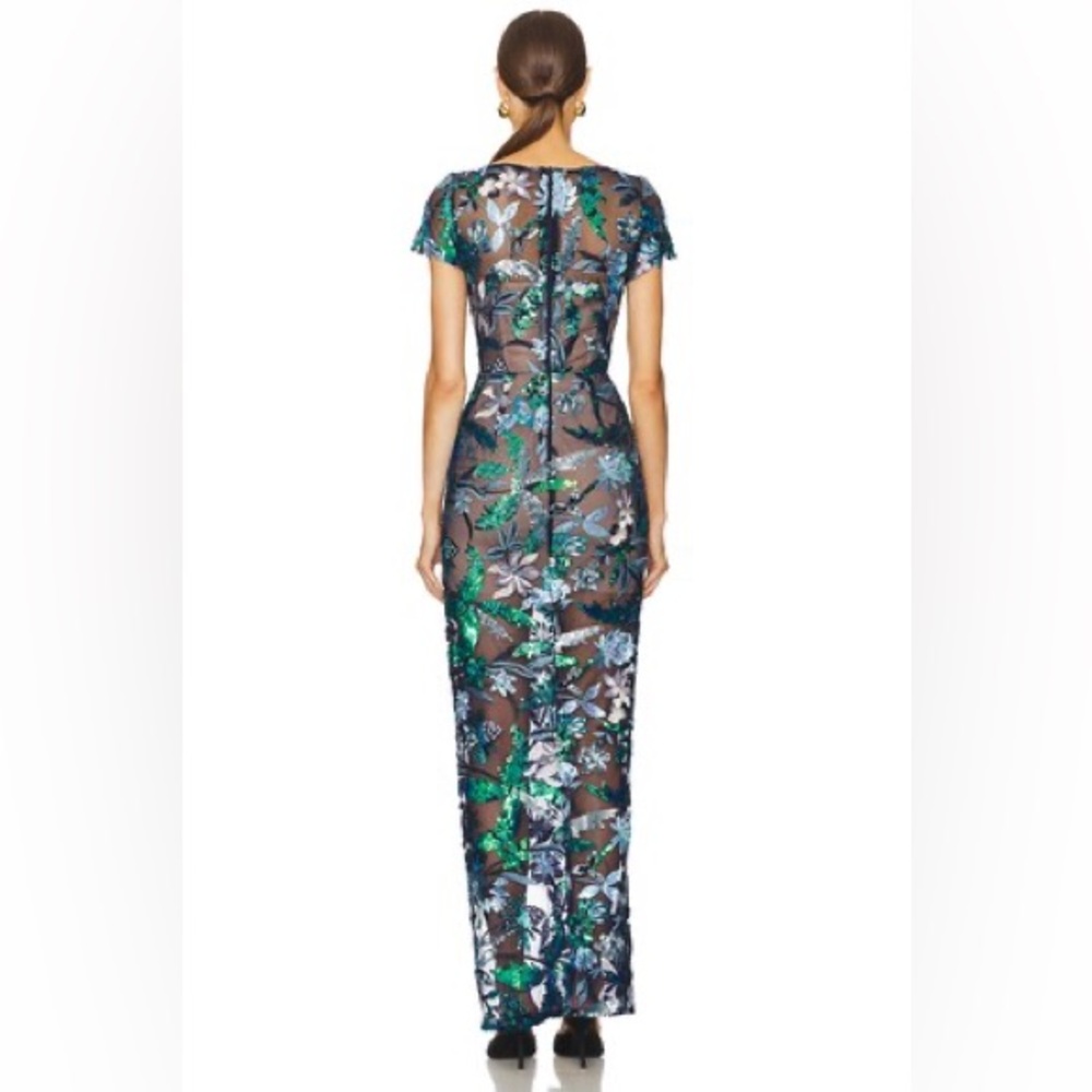 NWOT BRONX AND BANCO ZINNA EMBROIDERED EVENING Blue and Green Floral DRESS - Picture 3 of 13